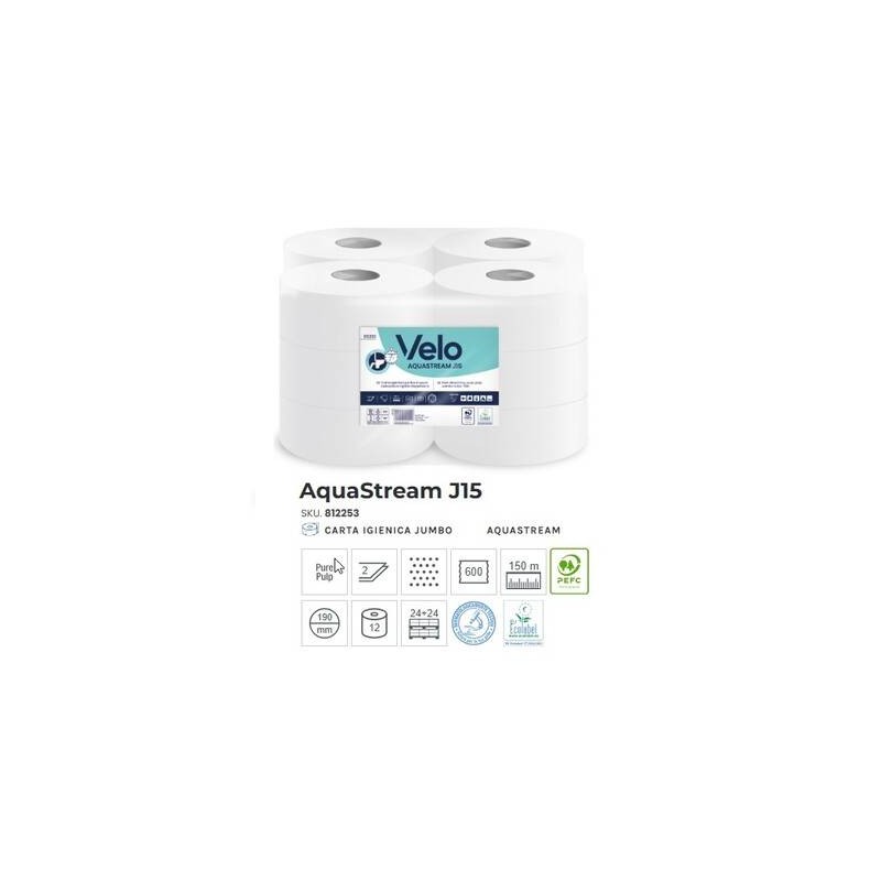 IGIENICA MINI JUMBO AQUASTREAM J15 150mt 600str 12 ROTOLI VELO