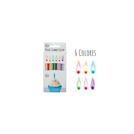 CANDELINE CON FIAMMA COLORATA 6pz