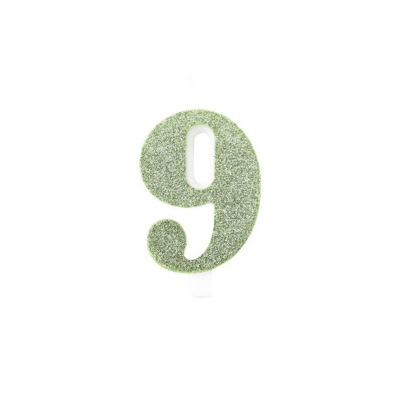 CANDELINA NUMERO 9 GLITTER SALVIA 9,5cm