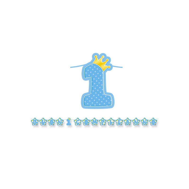 FESTONE MAXI BUON 1° COMPLEANNO CELESTE 6mt