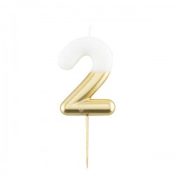 CANDELINA NUMERO 2 BIANCO/ORO 10,5cm