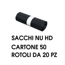 SACCHI NU HD 50x60cm (30+20x60) NERI ROTOLO 20pz 10my CARTONE 50 ROT.