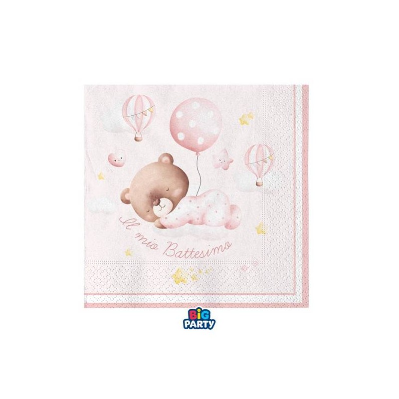TOVAGLIOLI 25x25cm BATTESIMO BABY BEAR ROSA 16pz