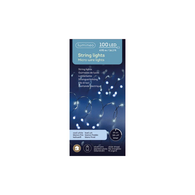 MICRO LED 100 LUCI 4,95mt FILO ARGENTO - LUCE FREDDA INTERNO