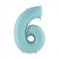 PALLONE NUMERO 6 MYLAR 102cm 40 CELESTE