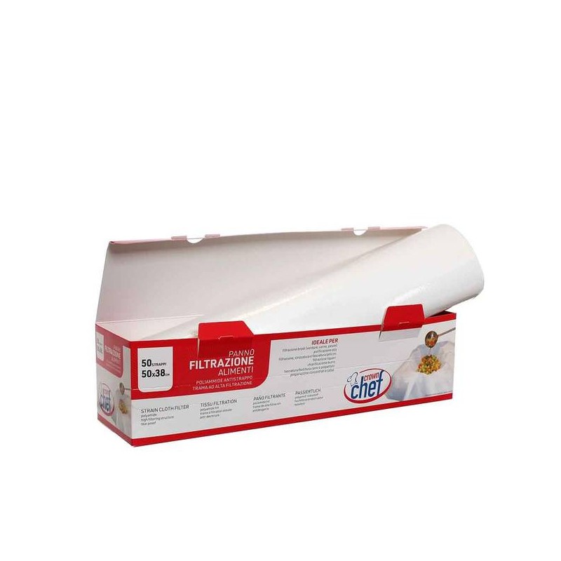 ROTOLO FILTRO PER ALIMENTI (ETAMINE) CROWN CHEF POLIAMMIDE-STRAPPI TNT 50x38cm 50pz