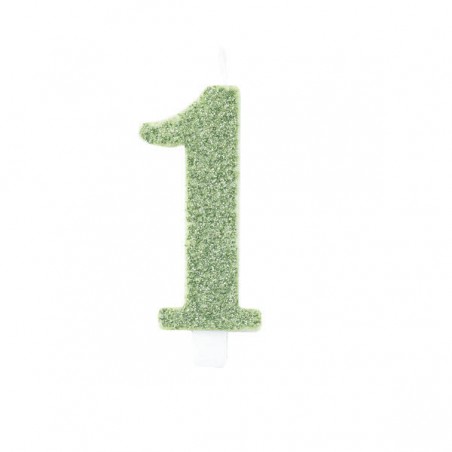 CANDELINA NUMERO 1 GLITTER SALVIA 9,5cm