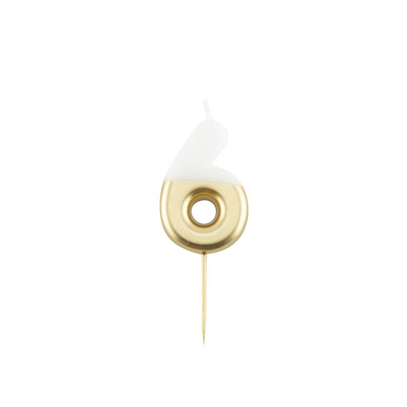 CANDELINA NUMERO 6 BIANCO/ORO 10,5cm