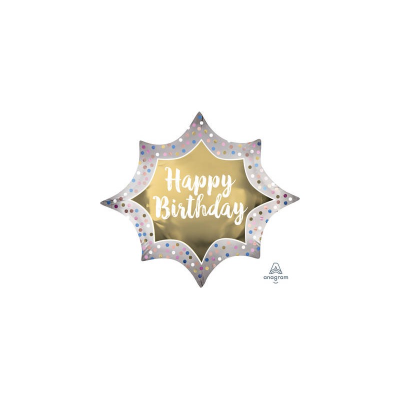 PALLONE MYLAR S/SHAPE SATIN GOLD BUSRTS HAPPY BIRTHDAY 88x73cm