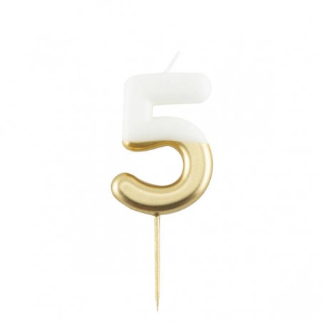 CANDELINA NUMERO 5 BIANCO/ORO 10,5cm