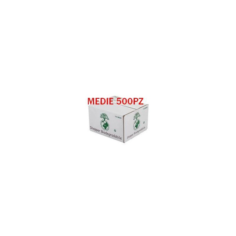 SHOPPER MEDIE BIO COMPOST BIANCHE EN13432 28+7,5+7,5x50cm 500pz 8gr