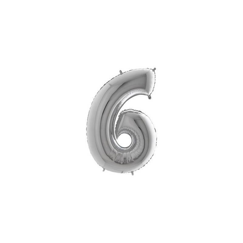 PALLONE NUMERO 6 MYLAR 102cm 40 ARGENTO