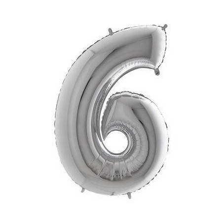 PALLONE NUMERO 6 MYLAR 102cm 40 ARGENTO