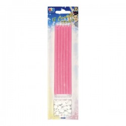 CANDELE MATITE C/SUPPORTO 15cm ROSA 12pz
