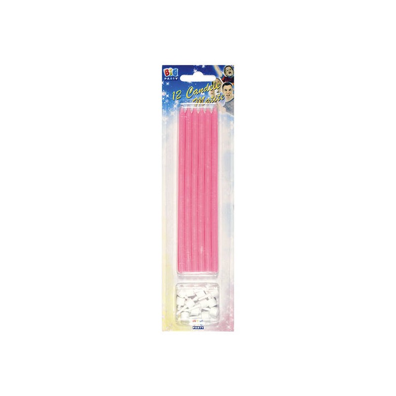 CANDELE MATITE C/SUPPORTO 15cm ROSA 12pz
