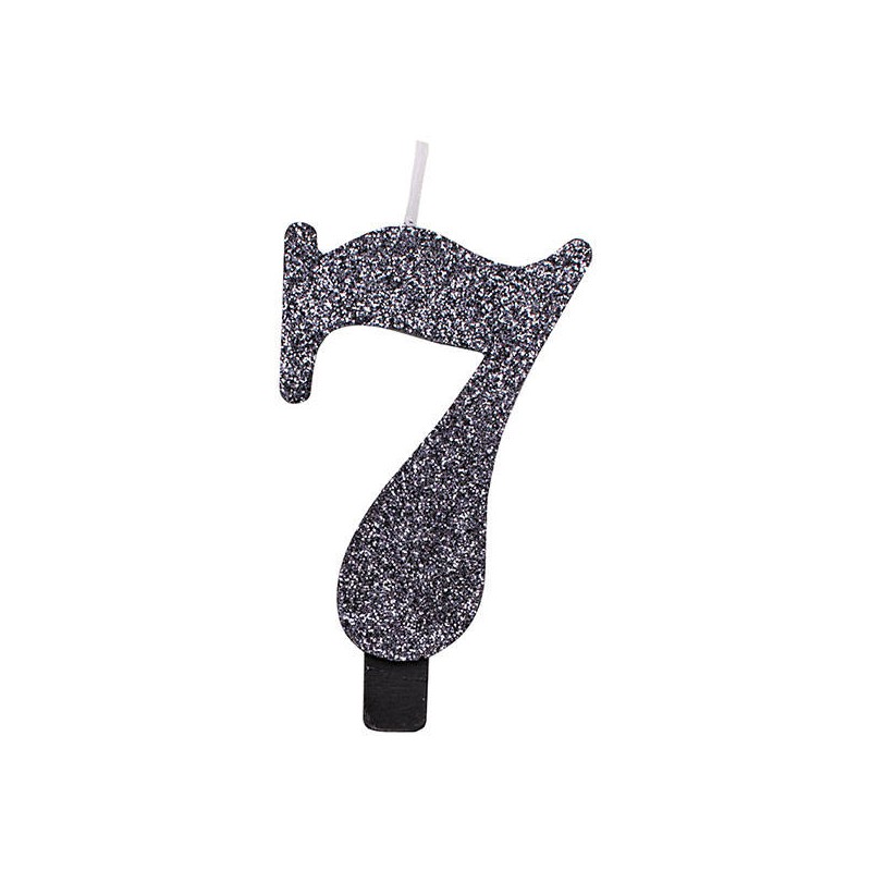 CANDELINA NUMERO 7 GLITTER NERO 9,5cm