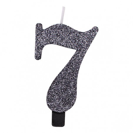 CANDELINA NUMERO 7 GLITTER NERO 9,5cm