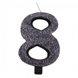 CANDELINA NUMERO 8 GLITTER NERO 9,5cm