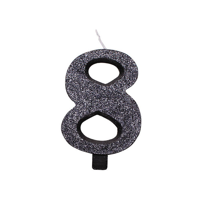 CANDELINA NUMERO 8 GLITTER NERO 9,5cm