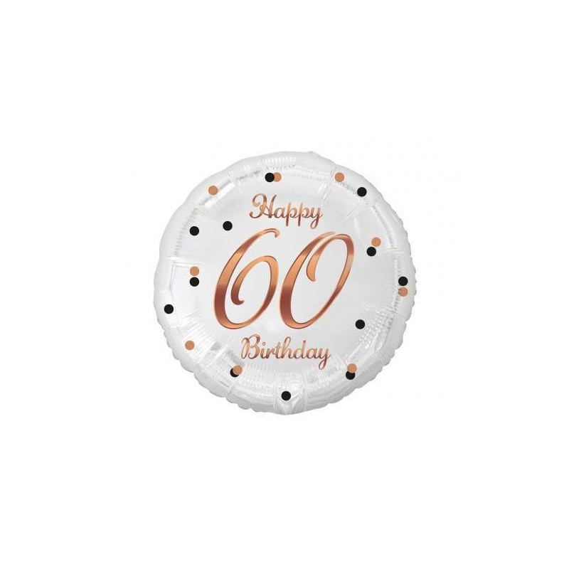 PALLONCINI MYLAR 18 45cm BIANCO E ORO ROSA 60 ANNI