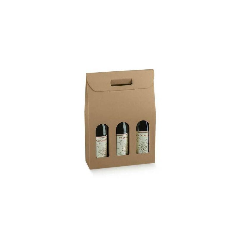 SCATOLA 3 BOTTIGLIE C/FINESTRA 27x9x38,5cm AVANA