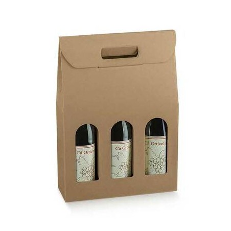SCATOLA 3 BOTTIGLIE C/FINESTRA 27x9x38,5cm AVANA