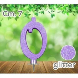 CANDELINA NUMERO 0 LILLA GLITTER 7cm