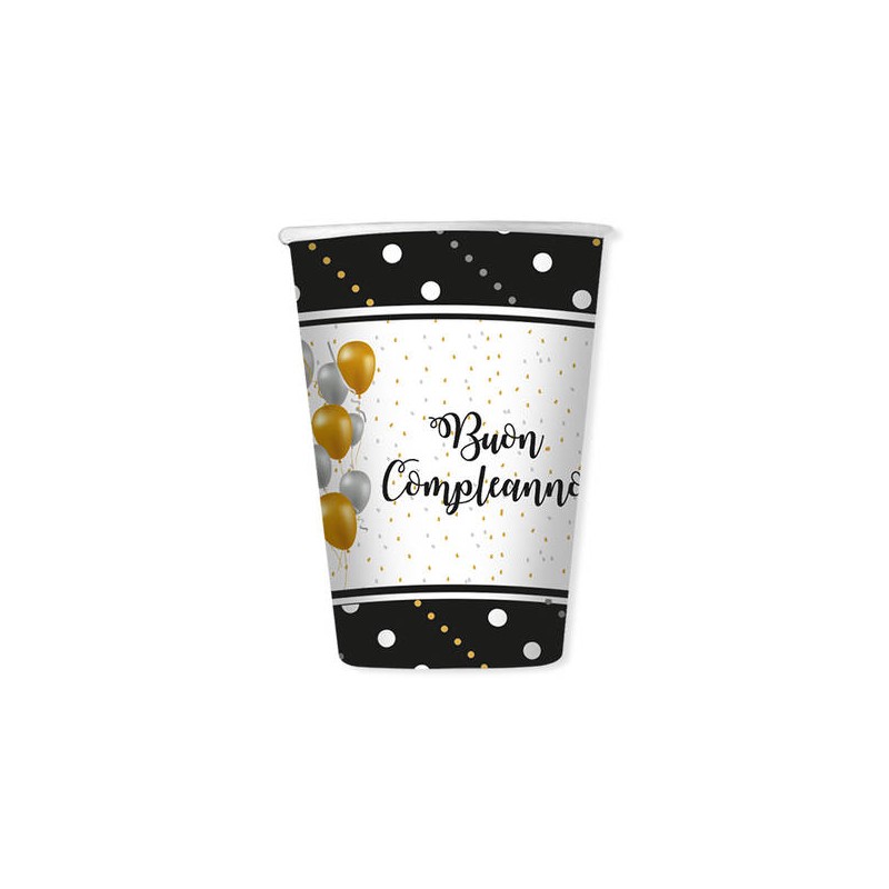BICCHIERI 200cc BUON COMPLEANNO PRESTIGE 8pz