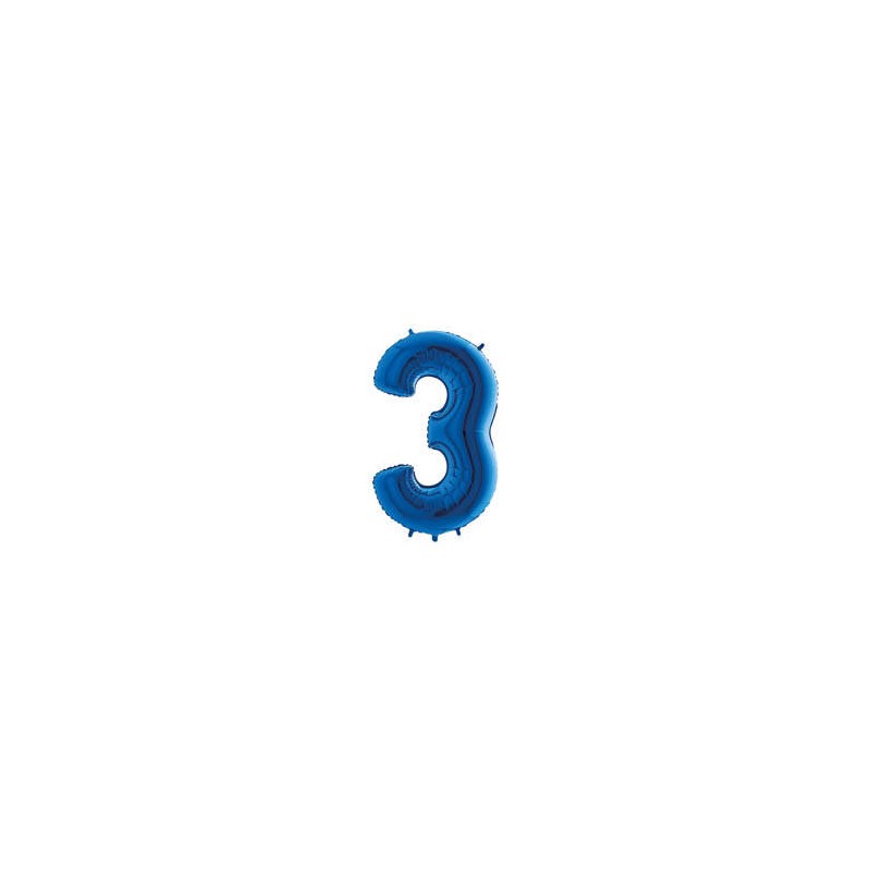 PALLONE NUMERO 3 MYLAR 102cm 40 BLU