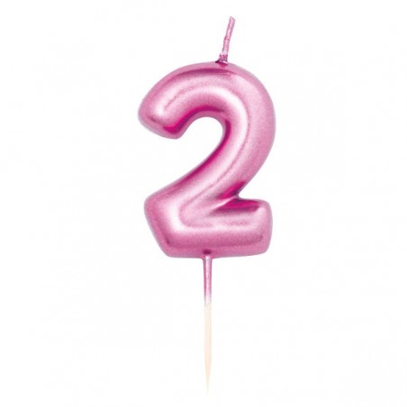 CANDELINA NUMERO 2 METAL FUCSIA 7cm