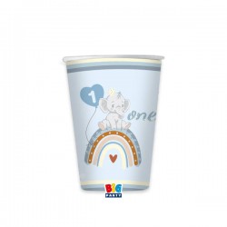 BICCHIERI CARTA 200cc PRIMO COMPLEANNO BOHO CELESTE 8pz