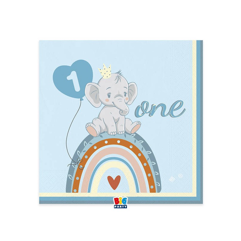 TOVAGLIOLI 33x33 PRIMO COMPLEANNO BOHO CELESTE 20pz