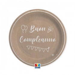 PIATTI CARTA PIANI ø24cm BUON COMPLEANNO KRAFT 8pz