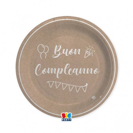 PIATTI CARTA PIANI ø24cm BUON COMPLEANNO KRAFT 8pz