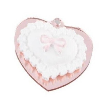 APPLICAZIONE PLEXI FORMA CUORE IN GESSO H.3cm ROSA 12pz