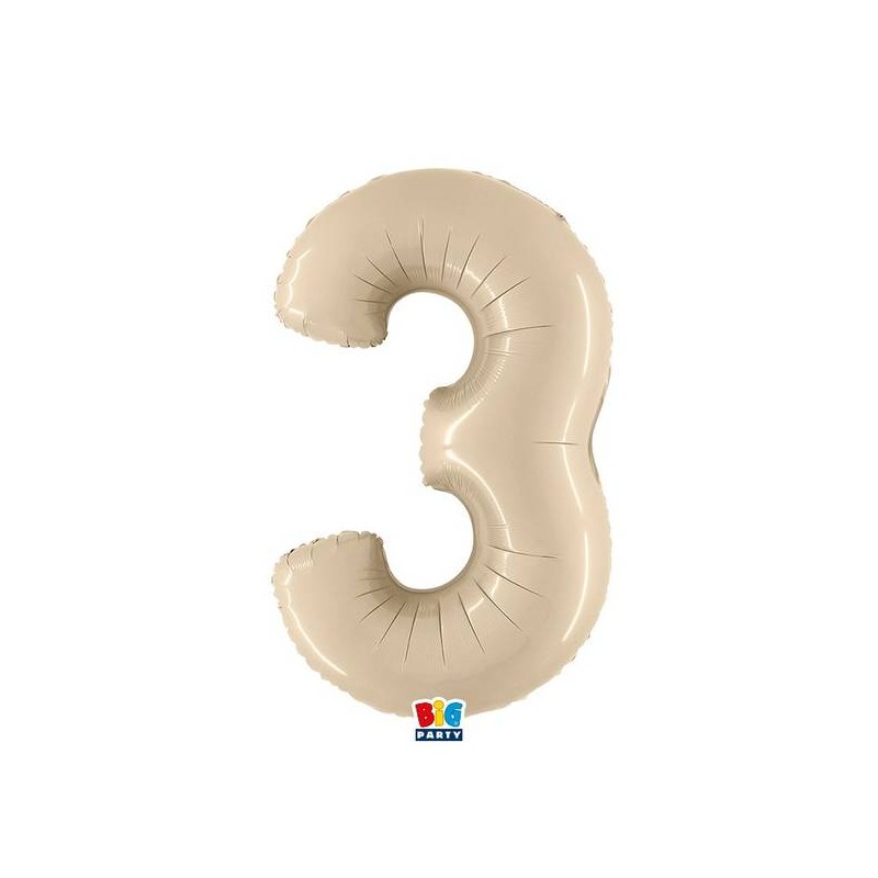 PALLONE NUMERO 3 MYLAR 102cm 40 CREMA