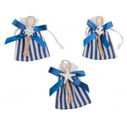 SACCHETTO MARE RIGHE BIANCO-BLU E APPL GESSO H.11cm 3ass 12pz
