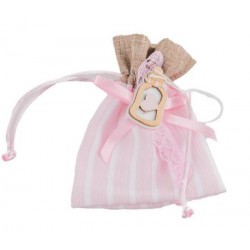 SACCHETTO C/BIBERON LEGNO BIMBA H.11cm ROSA 12pz