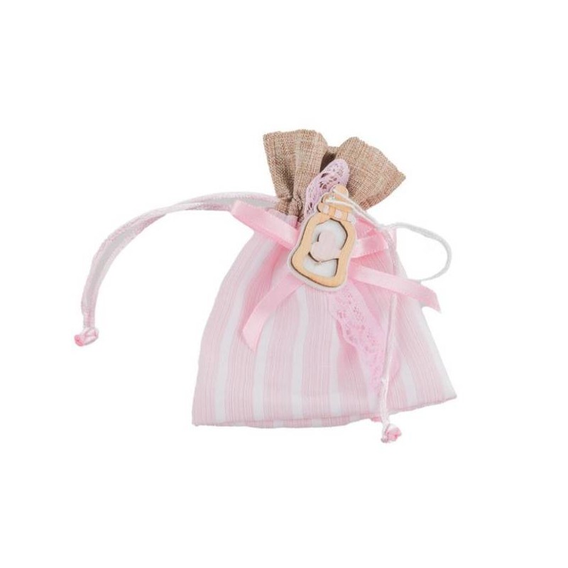 SACCHETTO C/BIBERON LEGNO BIMBA H.11cm ROSA 12pz