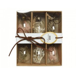 UOVO VETRO C/APPENDINO E FIORI SECCHI DENTRO H.6cm 6pz