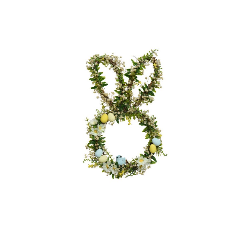 SAGOMA TESTA CONIGLIO C/FIORI, UOVA, UCCELLINI 25x4,5x37cm VERDE