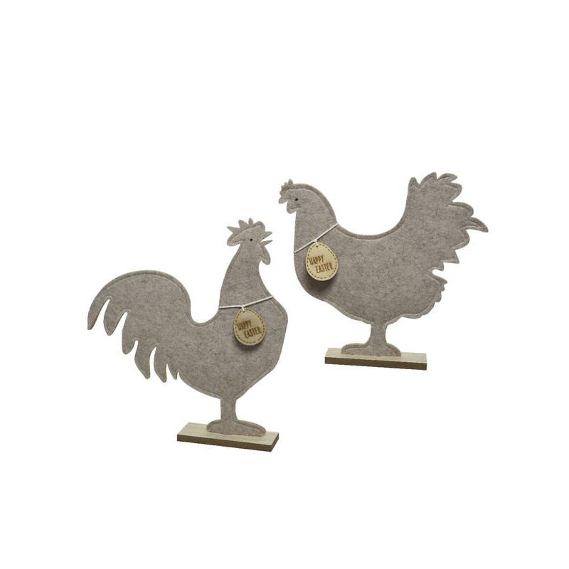 GALLINA IN FELTRO NATURAL C/COLLANA UOVO SU MDF 6x35x40cm 2ass.1pz