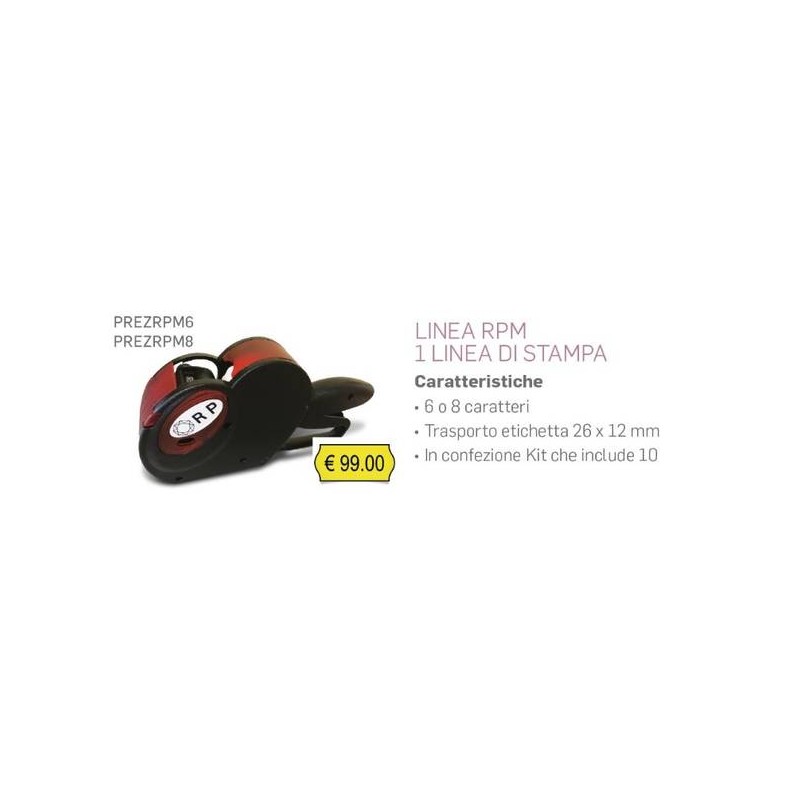 PREZZATRICE 1 LINEA 6 CARATTERI  26x12  (KIT 10 ROTOLI + 1 TAMPONE)