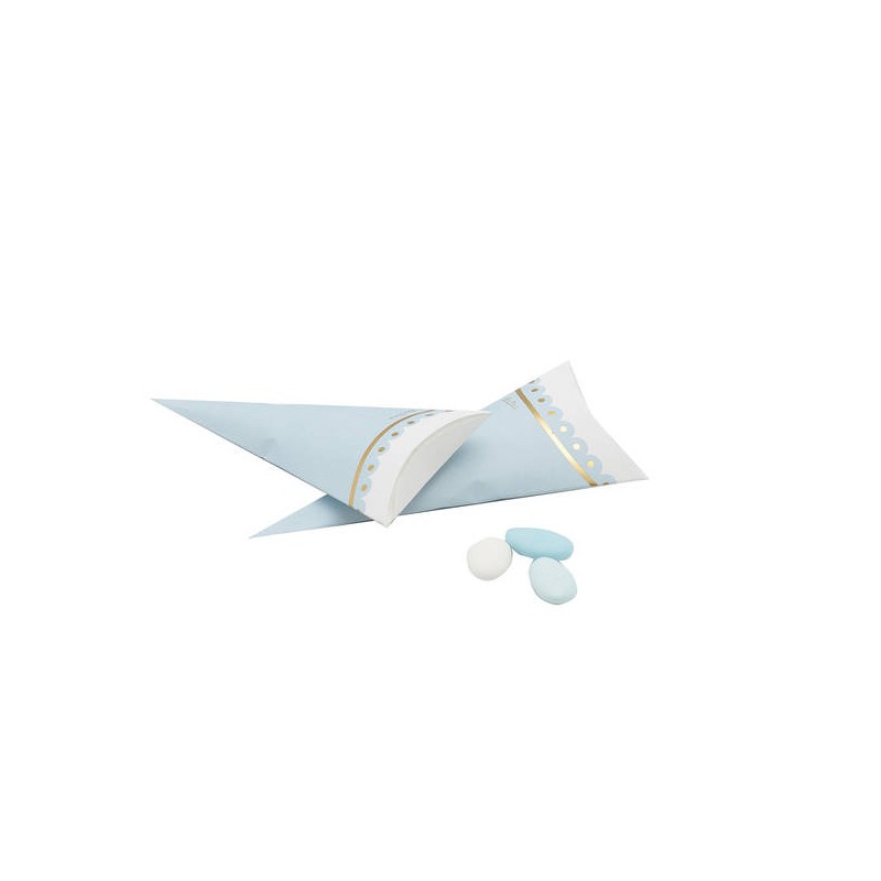 CONI CARTA  STAMPA AZZURRO/ORO 8x17cm 10pz