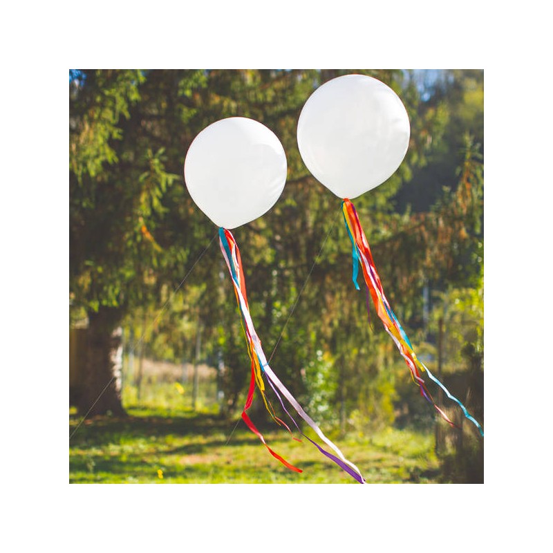 PALLONE LATTICE 50cm BIANCO PERLA CON NASTRI COLORATI