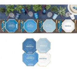 PIATTI HAPPY BIRTHDAY TO YOU ESAGONALI BLU assortiti 24cm 8pz