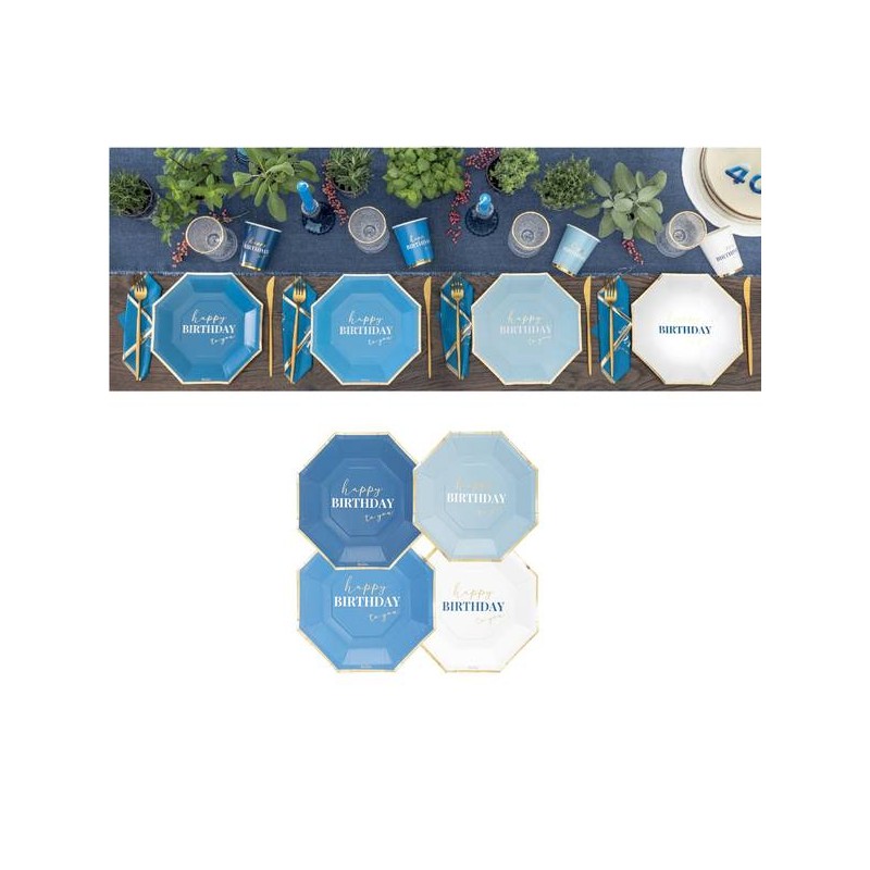 PIATTI HAPPY BIRTHDAY TO YOU ESAGONALI BLU assortiti 24cm 8pz