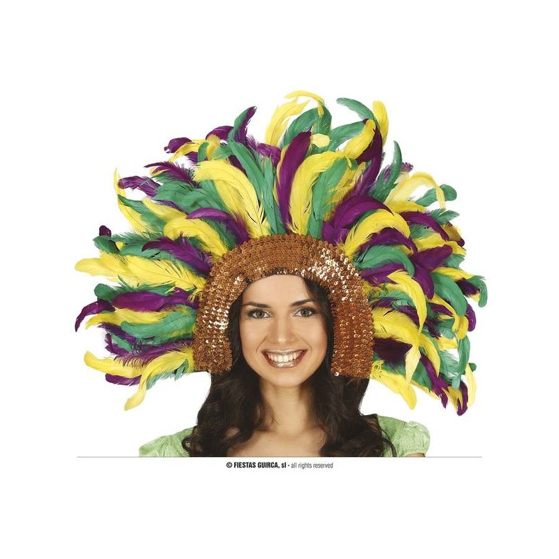 COPRICAPO DI PIUME COLORATO  MULTICOLORE BALLERINA BRASILIANA