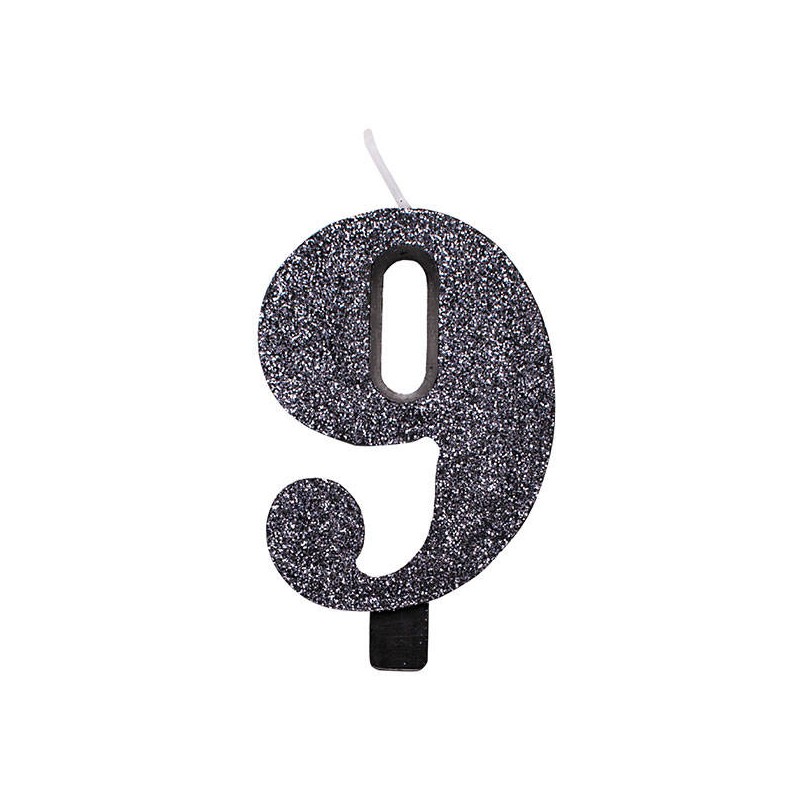 CANDELINA NUMERO 9 GLITTER NERO 9,5cm