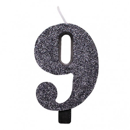CANDELINA NUMERO 9 GLITTER NERO 9,5cm